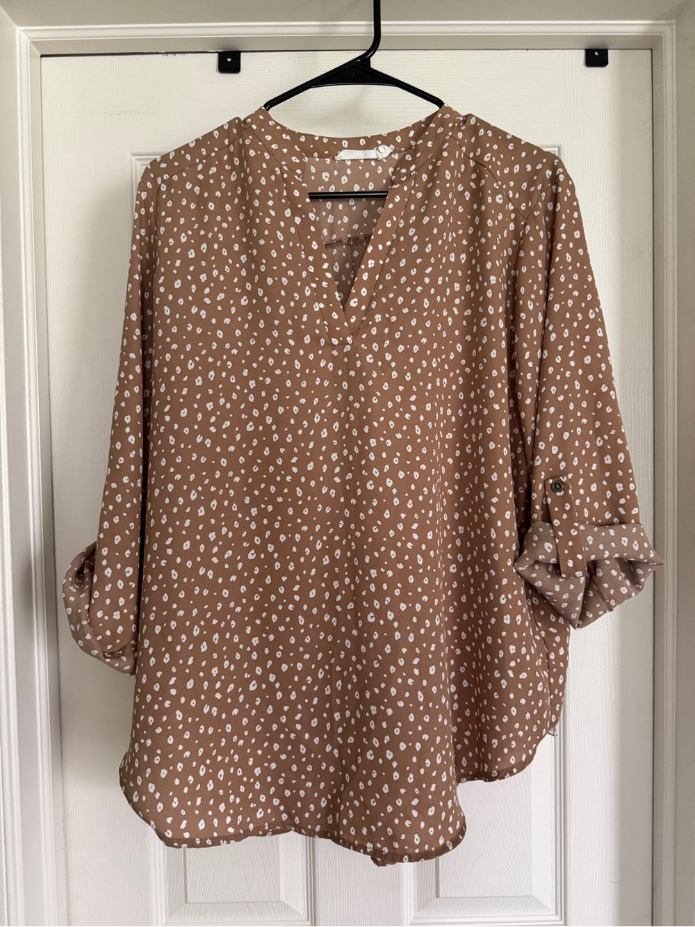 Lush Tan Leopard V-Neck Roll-Sleeve Blouse